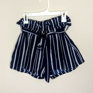 Zaful Navy and White Stripe Paper Bag Shorts